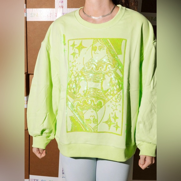 Queen of sparkles playing card sweatshirt, NWT Women's SIZE XL